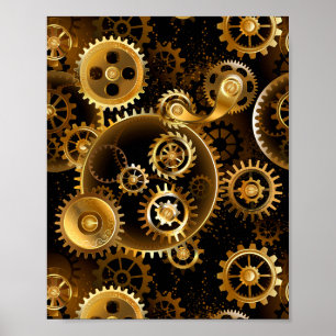 Seamless Steampunk Brass Gears Poster