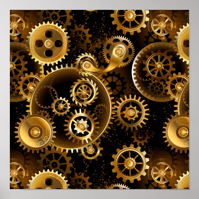 Seamless Steampunk Brass Gears Poster (Front)
