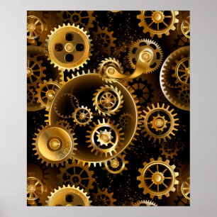 Seamless Steampunk Brass Gears Poster