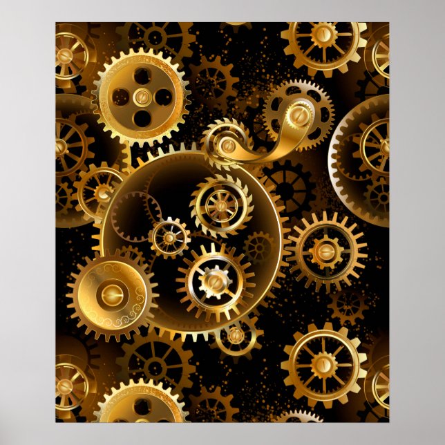 Seamless Steampunk Brass Gears Poster (Front)