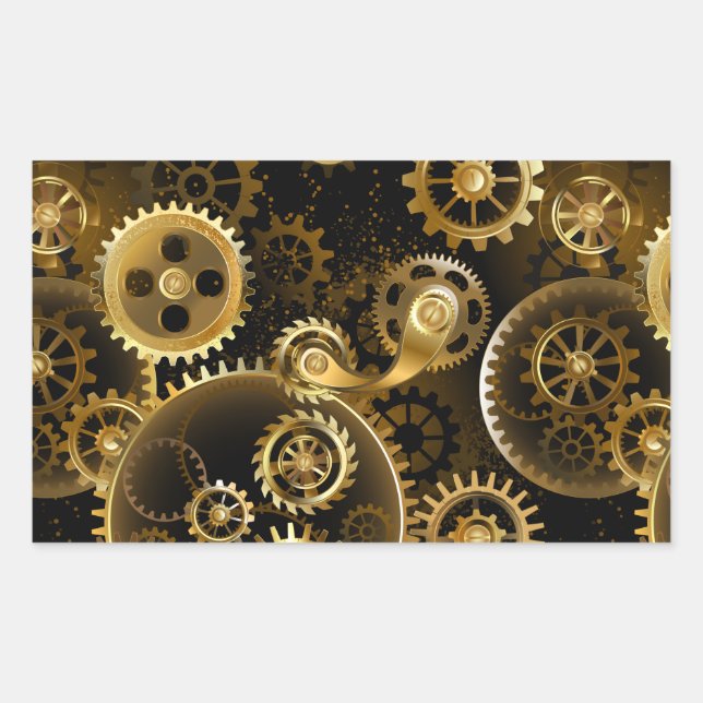 Seamless Steampunk Brass Gears Rectangular Sticker (Front)