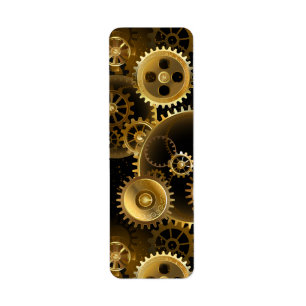 Seamless Steampunk Brass Gears Return Address Label