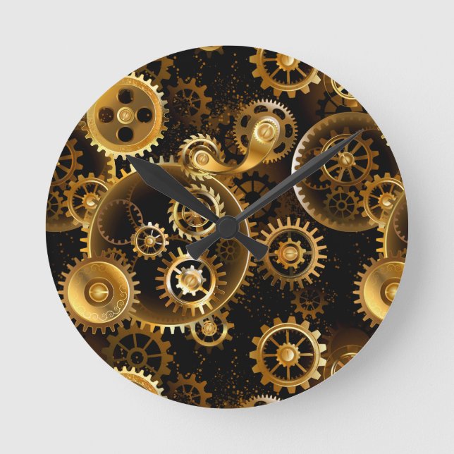 Seamless Steampunk Brass Gears Round Clock (Front)
