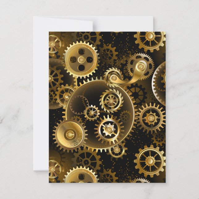 Seamless Steampunk Brass Gears Save The Date (Front)