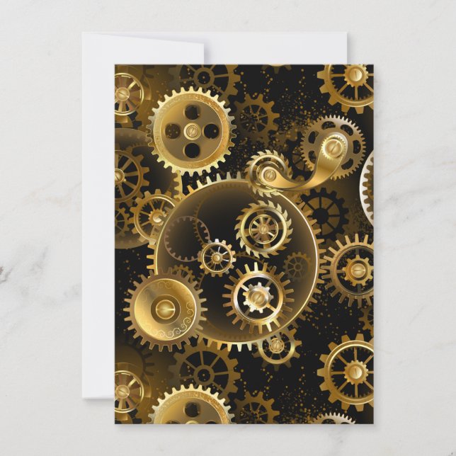 Seamless Steampunk Brass Gears Save The Date (Front)