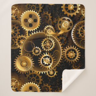 Seamless Steampunk Brass Gears Sherpa Blanket
