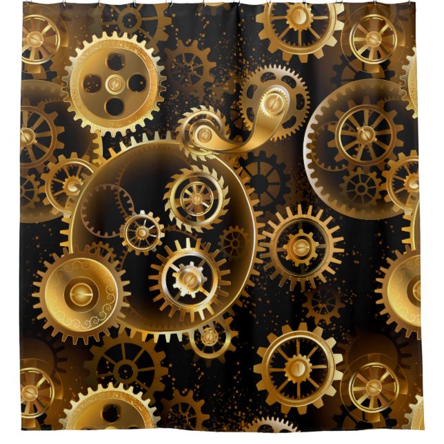 Seamless Steampunk Brass Gears Shower Curtain (Front)