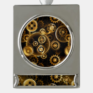 Seamless Steampunk Brass Gears Silver Plated Banner Ornament
