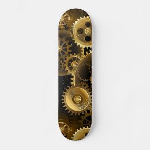 Seamless Steampunk Brass Gears Skateboard