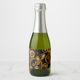 Seamless Steampunk Brass Gears Sparkling Wine Label
