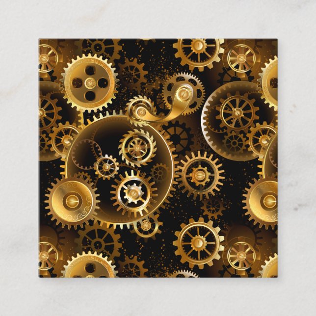 Seamless Steampunk Brass Gears Square Business Card (Front)