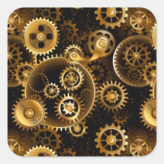 Seamless Steampunk Brass Gears Square Sticker (Front)