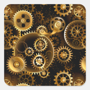 Seamless Steampunk Brass Gears Square Sticker
