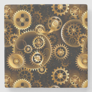 Seamless Steampunk Brass Gears Stone Coaster