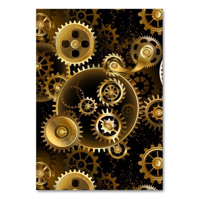 Seamless Steampunk Brass Gears Table Number (Front)