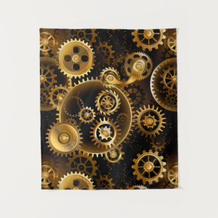 Seamless Steampunk Brass Gears Tapestry
