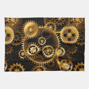 Seamless Steampunk Brass Gears Tea Towel