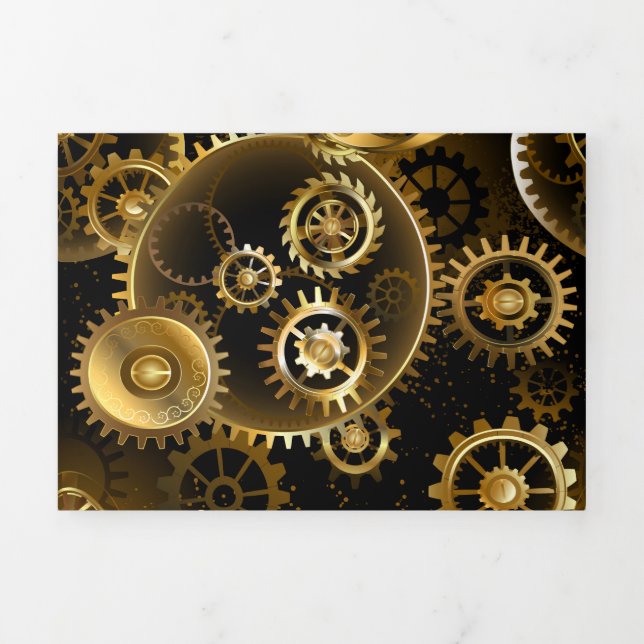 Seamless Steampunk Brass Gears Tri-Fold Announcement (Cover)