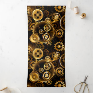 Seamless Steampunk Brass Gears Tri-Fold Card