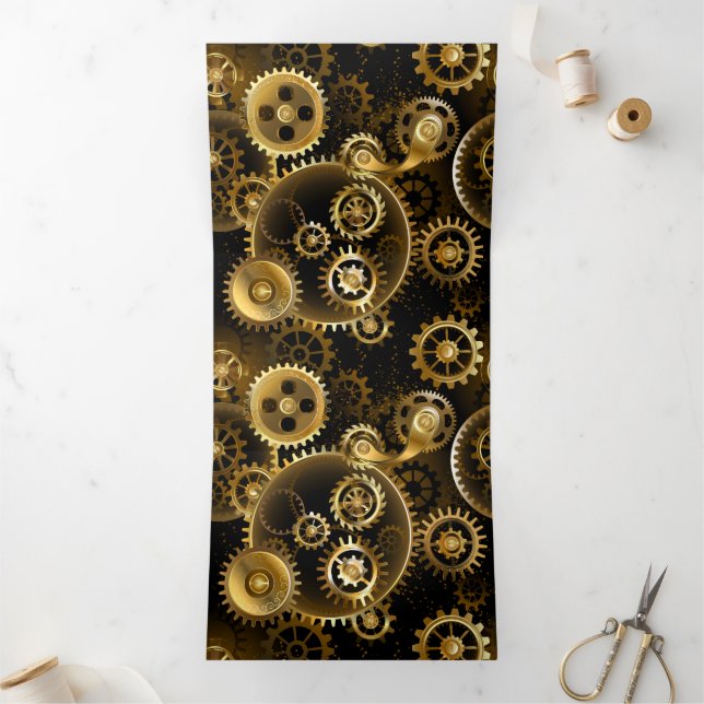 Seamless Steampunk Brass Gears Tri-Fold Holiday Card (Inside)