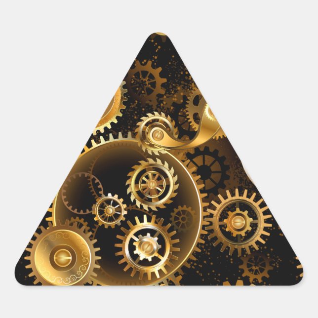 Seamless Steampunk Brass Gears Triangle Sticker (Front)