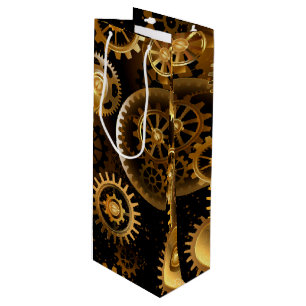 Seamless Steampunk Brass Gears Wine Gift Bag