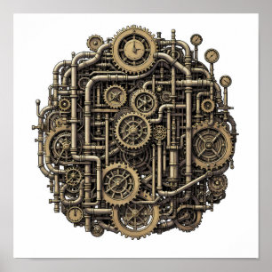 Seamless Steampunk Gear Pattern Fabric and Paper Poster