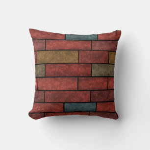 Seamless stone bricks brown orange green colours cushion