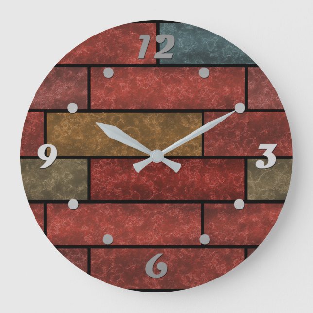Seamless stone bricks brown orange green colours large clock (Front)