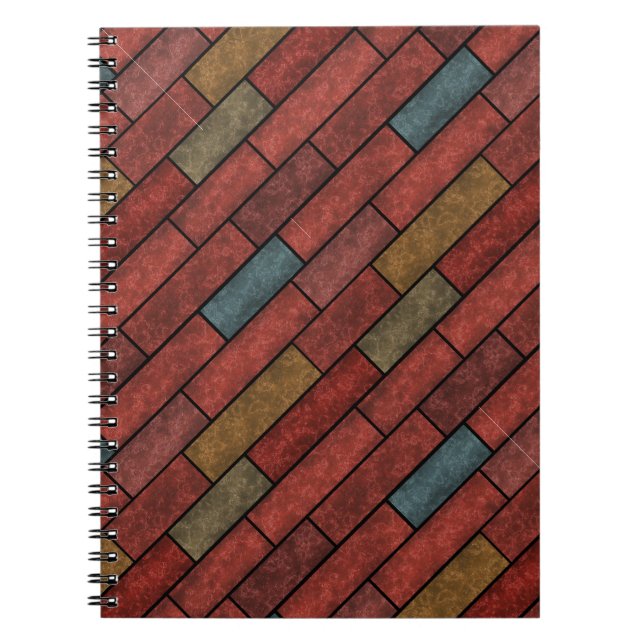 Seamless stone bricks brown orange green colours notebook (Front)