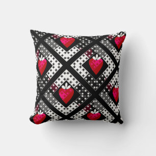 Seamless strawberry berry abstract black white red cushion