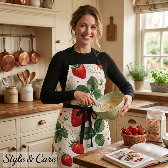 Seamless Strawberry Botanical Pattern VintageStyle Apron (Seamless Strawberry Botanical Pattern VintageStyle Apron)
