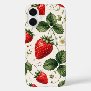 Seamless Strawberry Botanical Pattern VintageStyle iPhone 16 Case