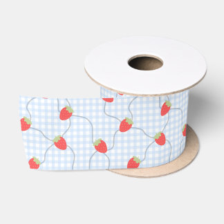 Seamless Strawberry Gingham Pattern Satin Ribbon