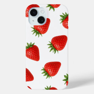 Seamless Strawberry Pattern Cute Red Fruit iPhone 15 Case