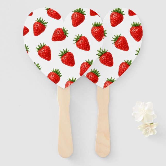Seamless Strawberry Pattern Cute Red Fruit  Hand Fan (Front and Back)