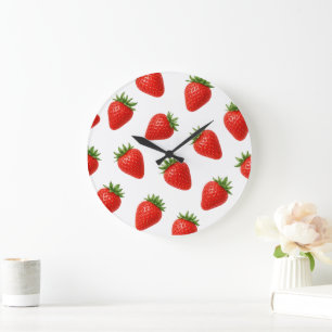 Seamless Strawberry Pattern Cute Red Fruit Large Clock