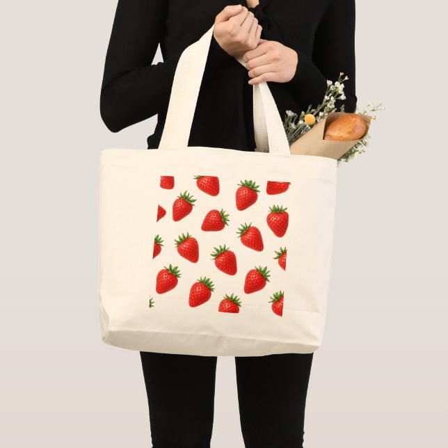 Seamless Strawberry Pattern Cute Red Fruit  Large Tote Bag (Front (Product))