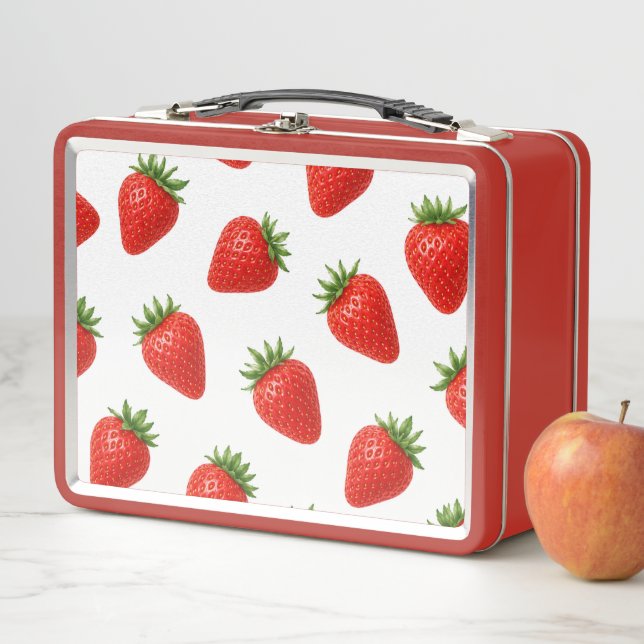 Seamless Strawberry Pattern Cute Red Fruit  Metal Lunch Box (In Situ)