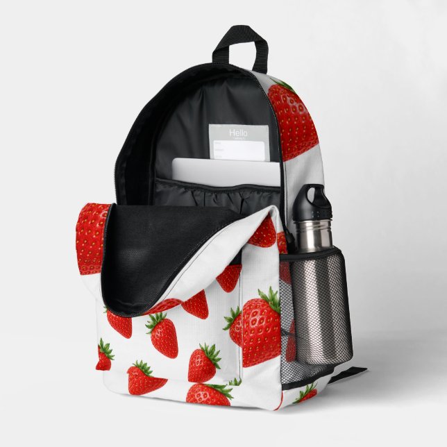 Seamless Strawberry Pattern Cute Red Fruit  Printed Backpack (Back Corner Right (Open))