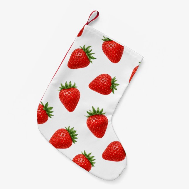 Seamless Strawberry Pattern Cute Red Fruit  Small Christmas Stocking (Front (Hanging))