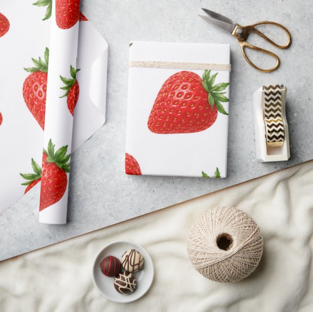Seamless Strawberry Pattern Cute Red Fruit  Wrapping Paper (Crafts)