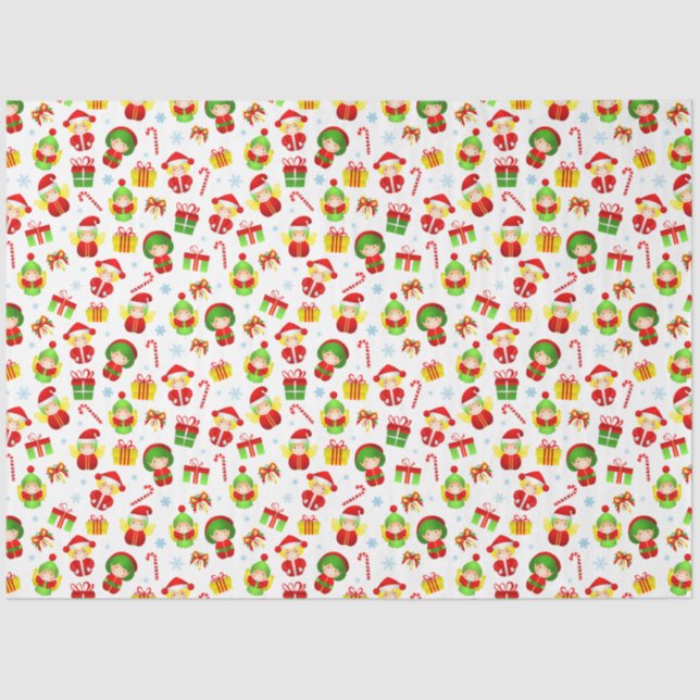 Seamless stylised Christmas ornament little elves  Tissue Paper (Front)
