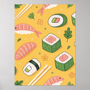 Seamless Sushi Pattern – Cute Japanese Food Poster