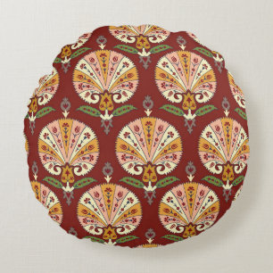 Seamless Suzani colorful pattern. Multi co vintage Round Cushion