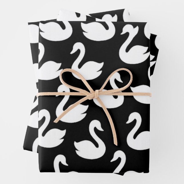 Seamless Swan Silhouette Wrapping Paper Sheet (In situ)