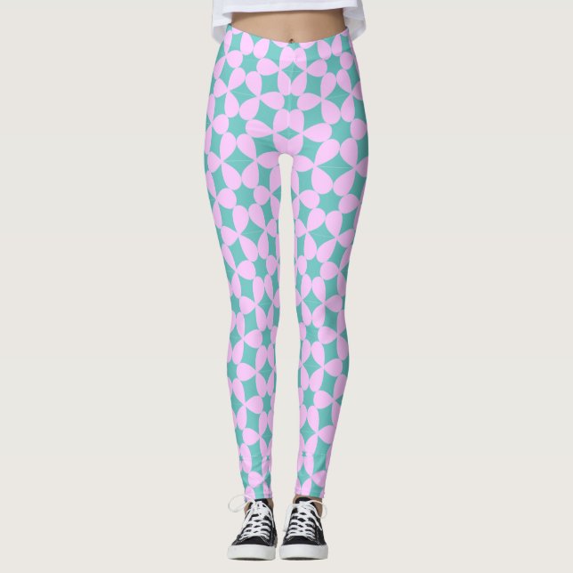 Seamless Teal Floral Pattern Women's Workout Leggings (Front)