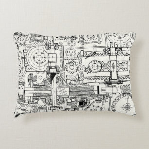 Seamless technical pattern with worm gears and oth decorative cushion