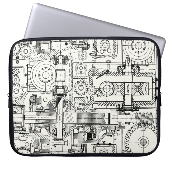 Seamless technical pattern with worm gears and oth laptop sleeve (Front)