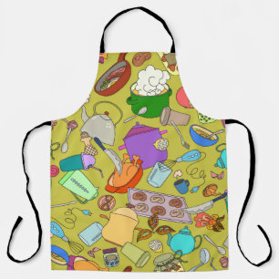 Seamless texture. Hand drawn doodles objects food  Apron